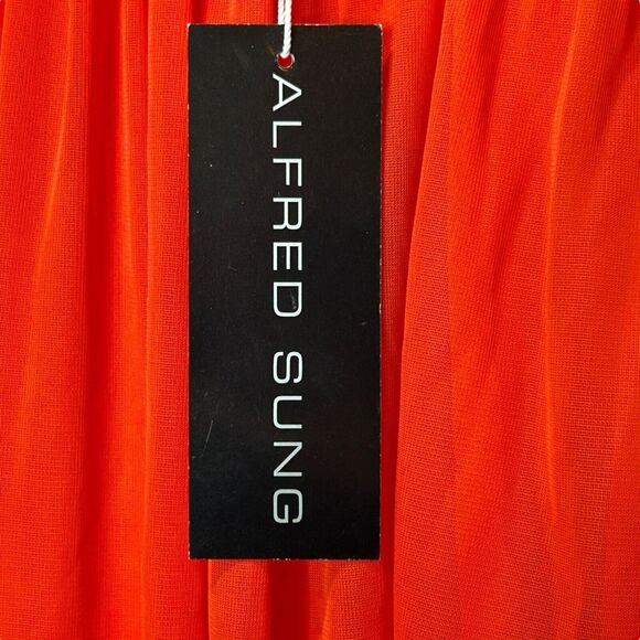 Alfred Sung Full Length Chiffon V-Neck Dress Tangerine Tango D678 Women's 2 NWT - Picture 9 of 10